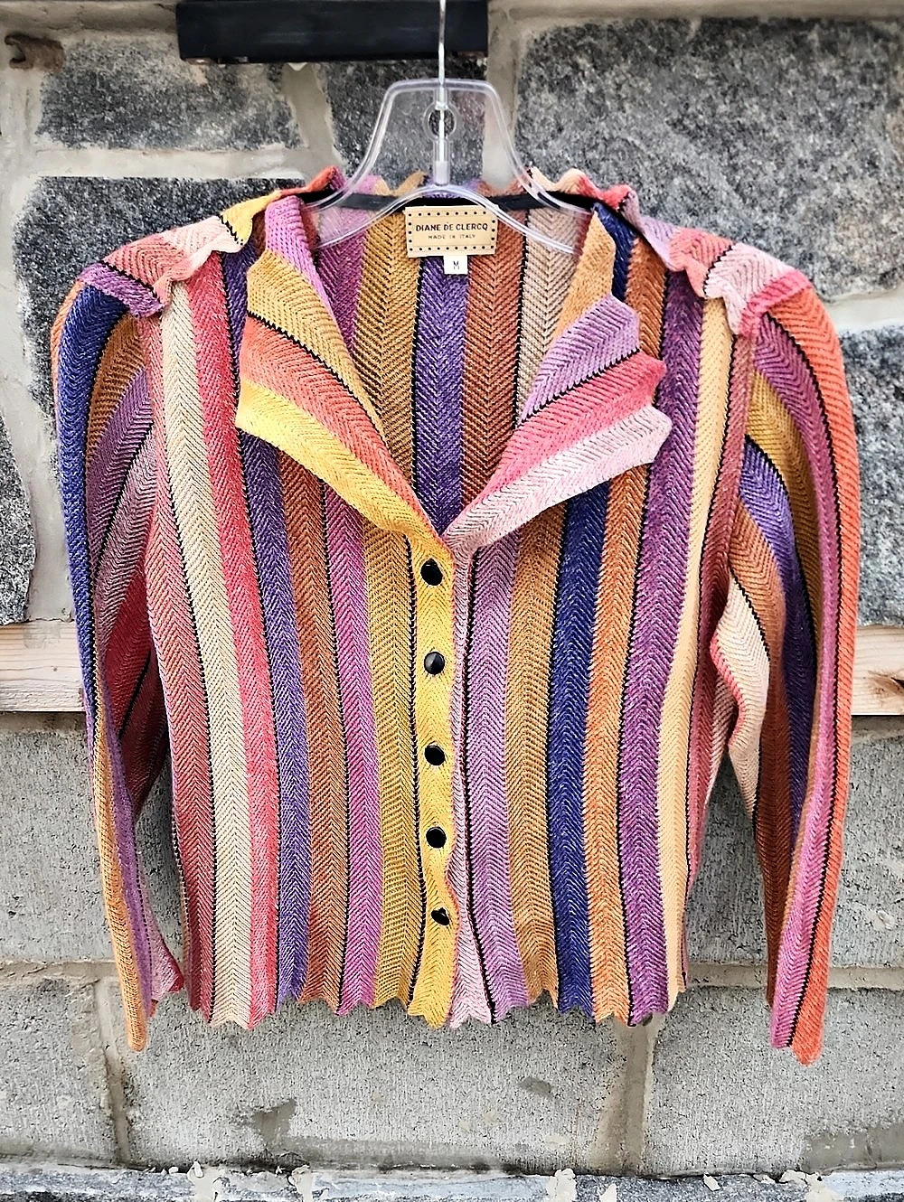 Diane de Clercq Multicolor Striped Wool Cardigan Sweater Cotton Linen sz Medium